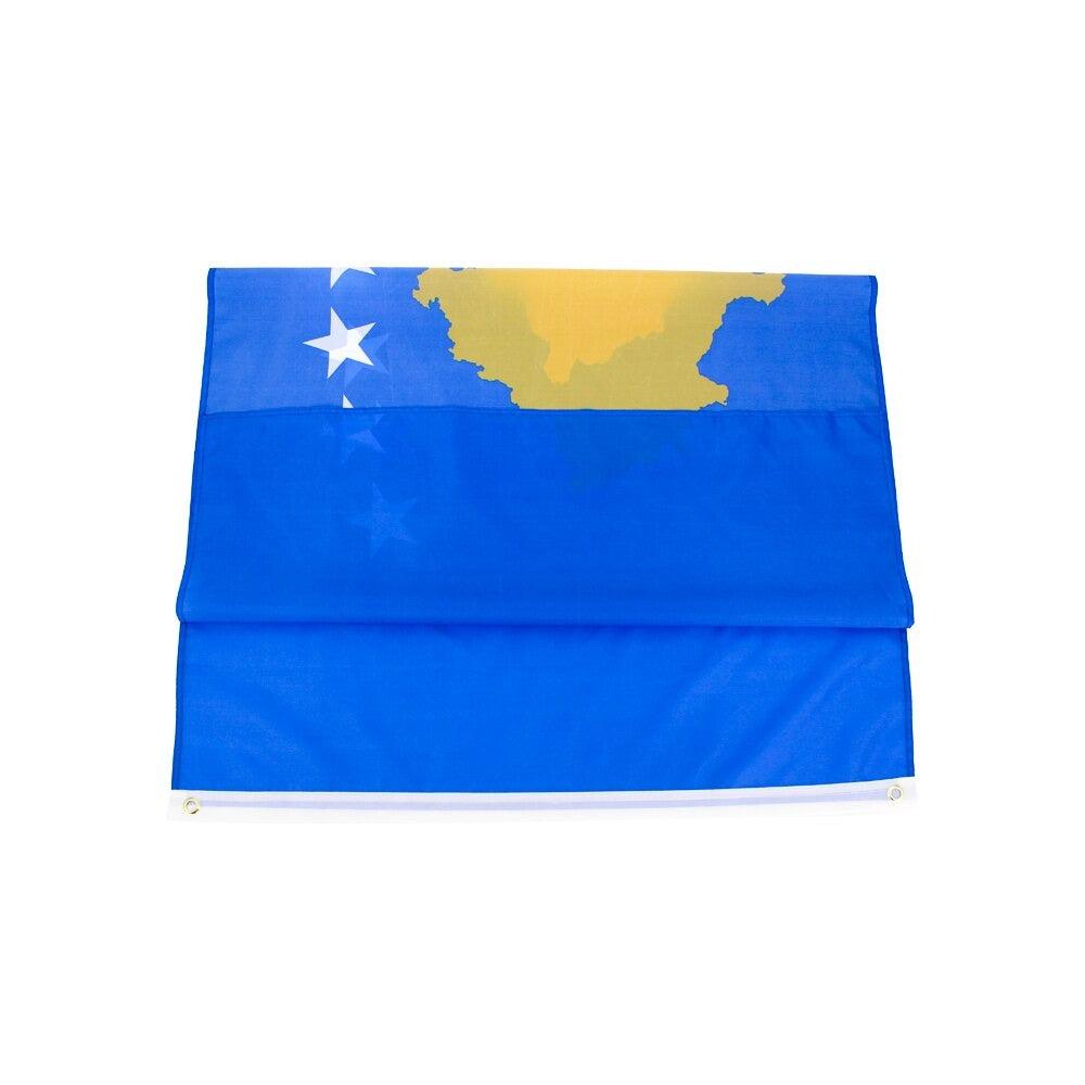 Kosovo Flag Design Polyester close-up showing fabric texture and vivid colors