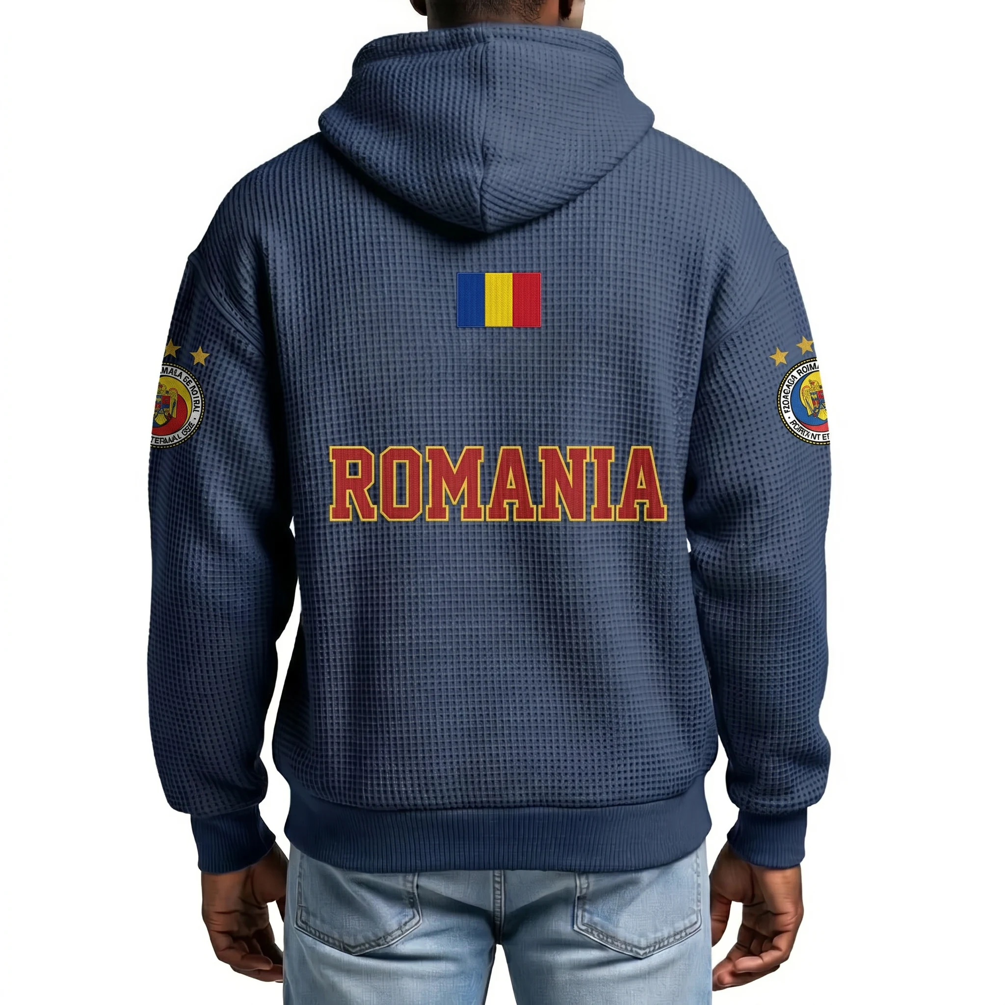 Romania Printed Waffle Quarter Zip Football Fan Hoodie