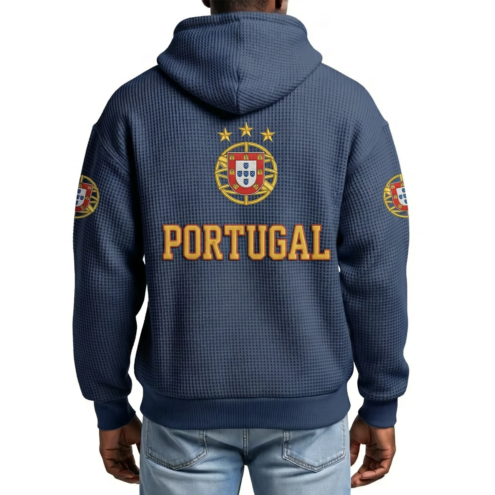 Portugal Printed Waffle Quarter Zip Football Fan Hoodie