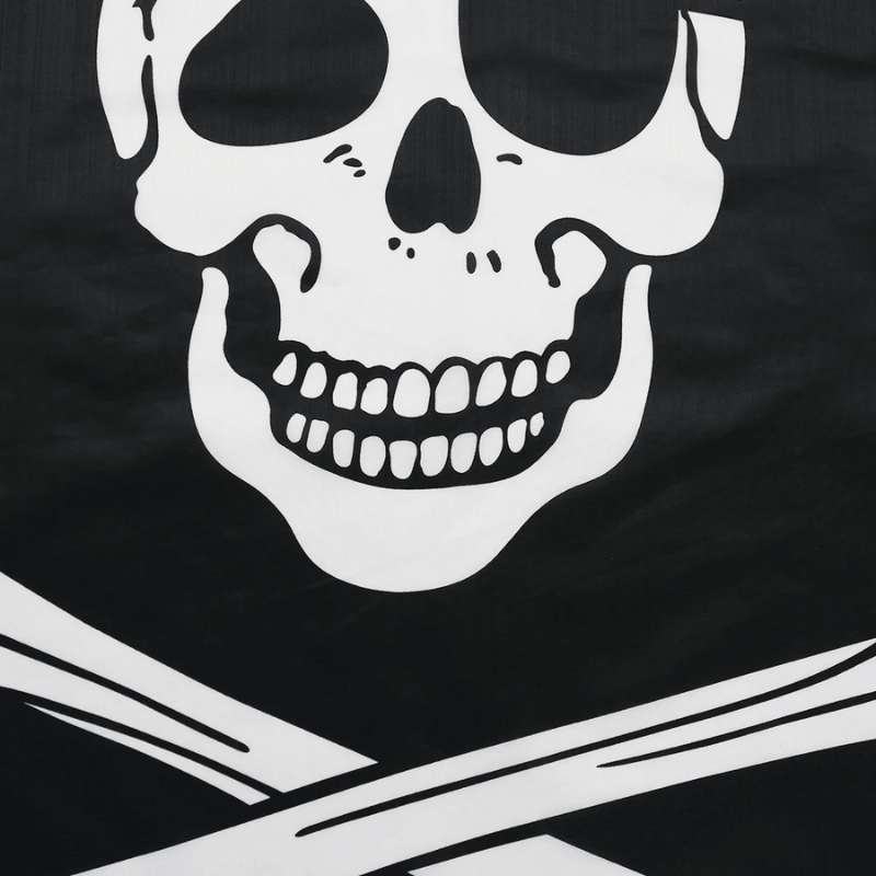 Pirate Jolly Roger Flag flying on outdoor flagpole