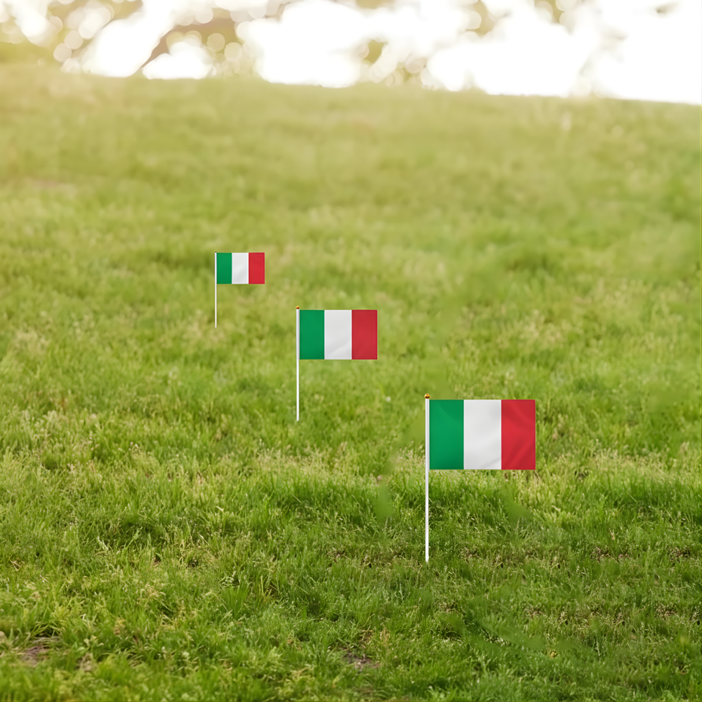 10 Pieces Of Official FIFA 2026 Italy Mini Flags with brass grommet hardware detail