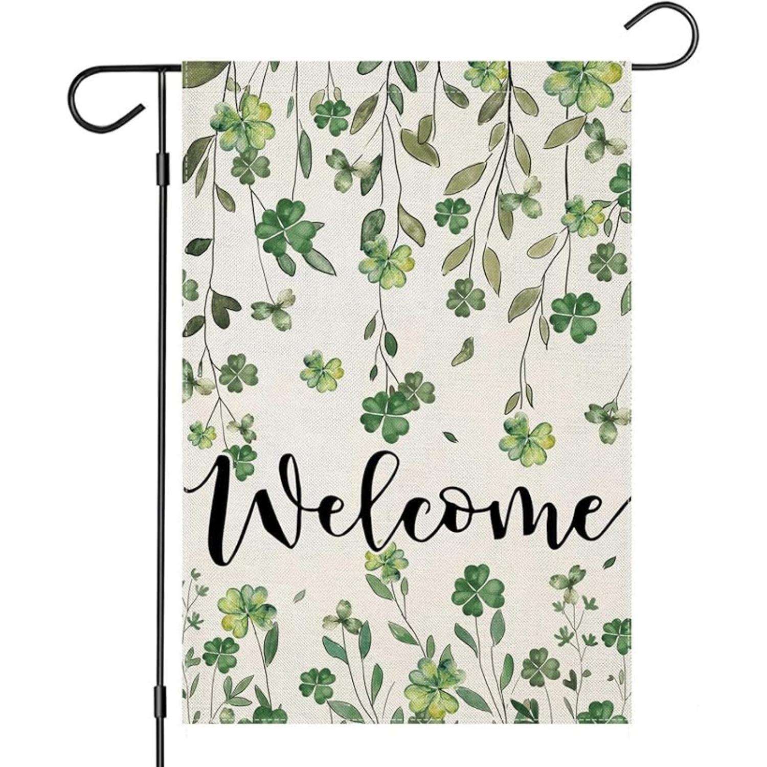 St Patricks Day Garden Flag With Shamrock And Welcome Message-Globe Flags