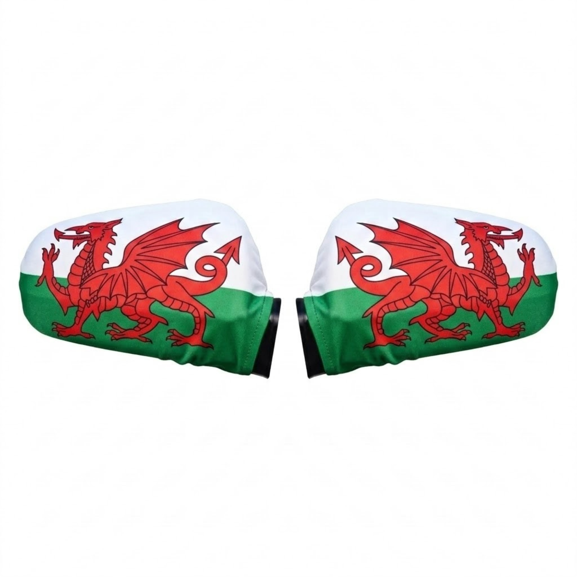 Official FIFA 2026 Wales Car Mirror Flag showing elastic strap attachment detail