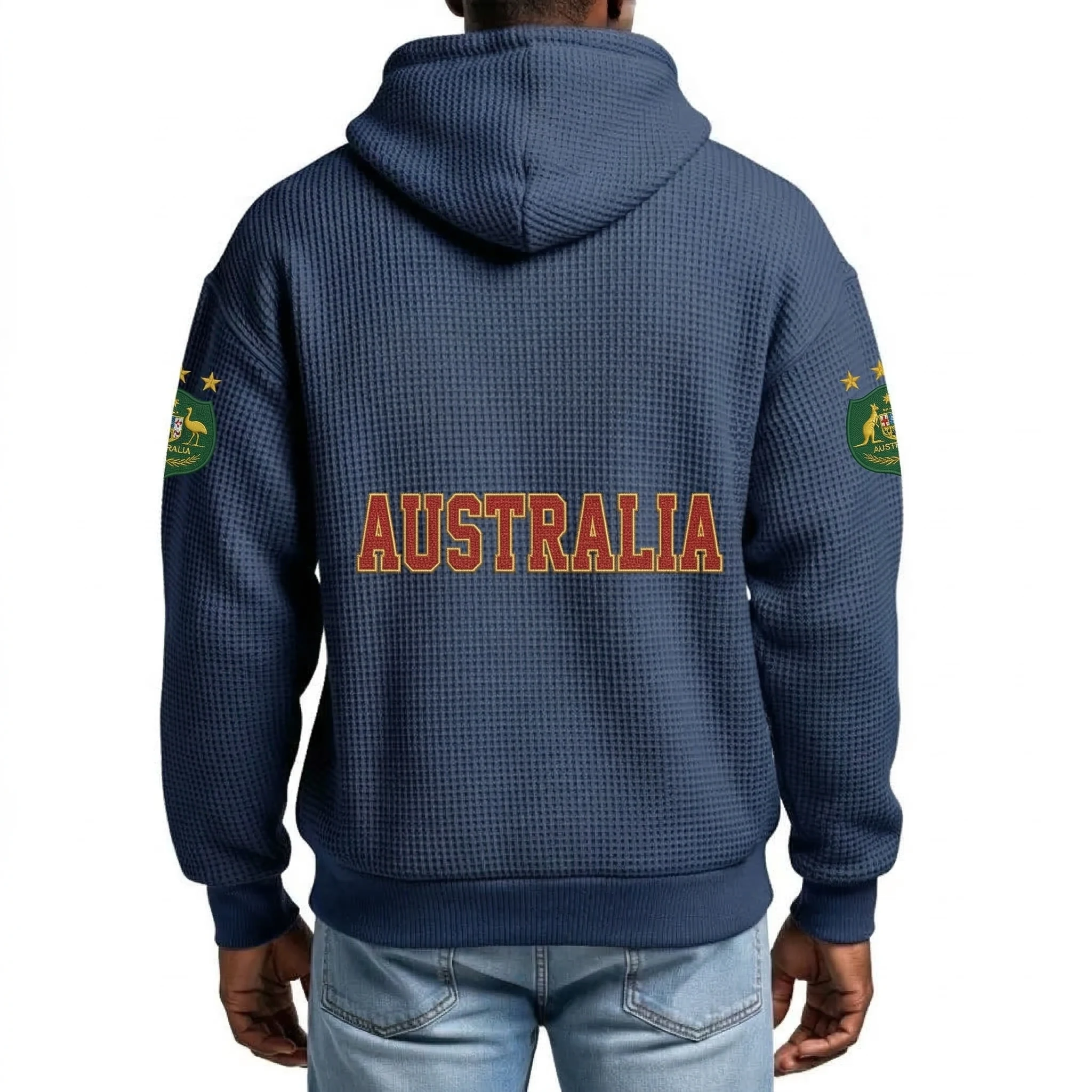 Australia Printed Waffle Quarter Zip Football Fan Hoodie