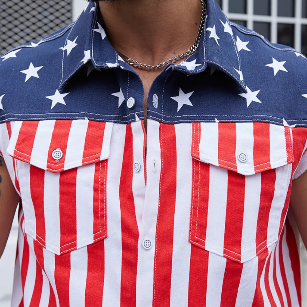 Unisex Summer Sleeveless American Flag Denim Jacket