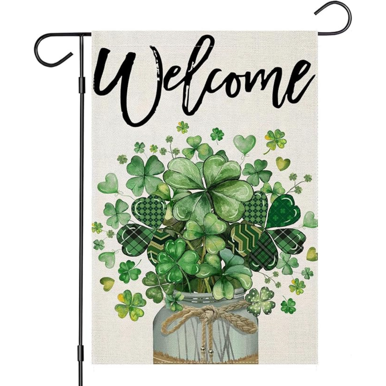 St Patricks Day Garden Flag With Shamrock And Welcome Message-Globe Flags