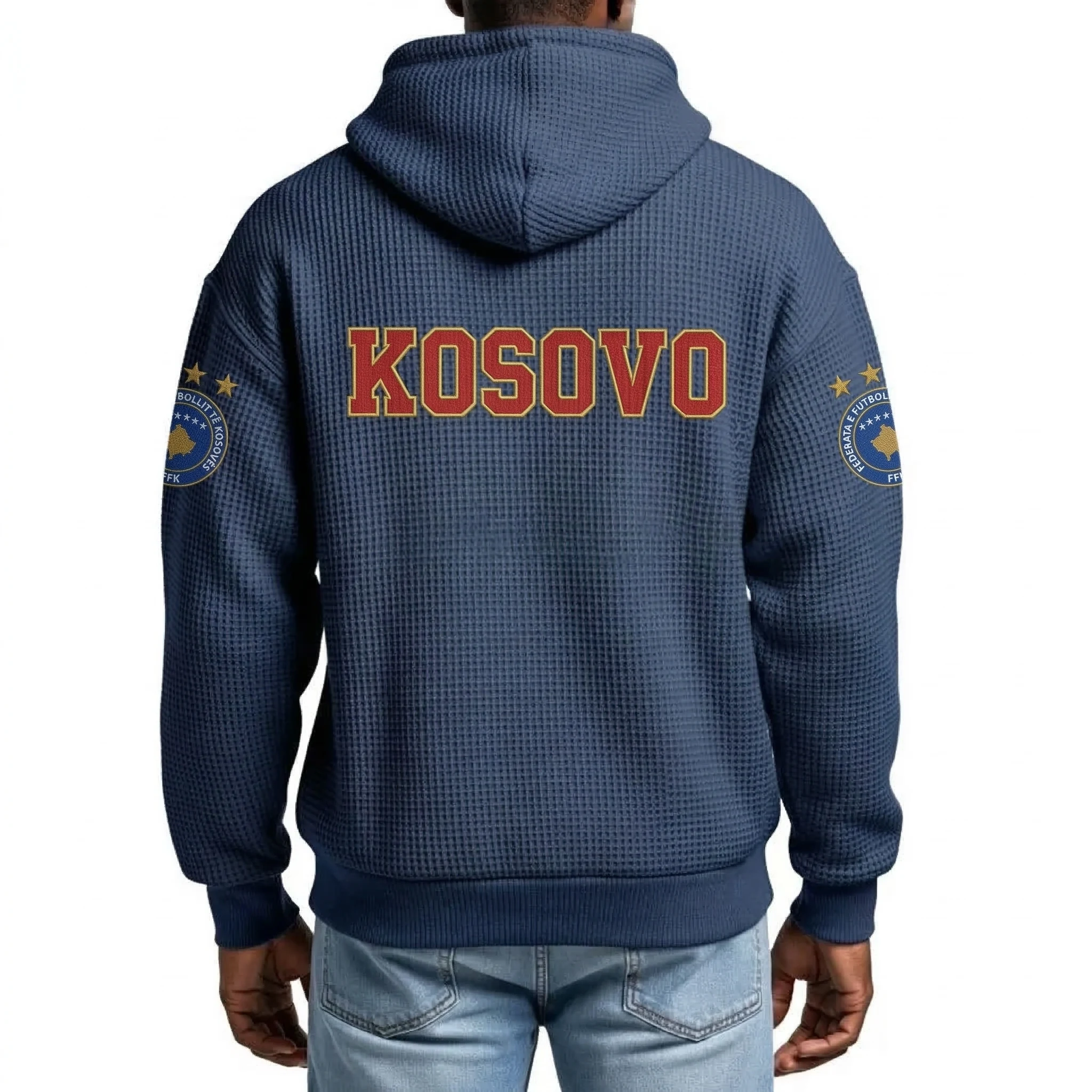 Kosovo Printed Waffle Quarter Zip Football Fan Hoodie