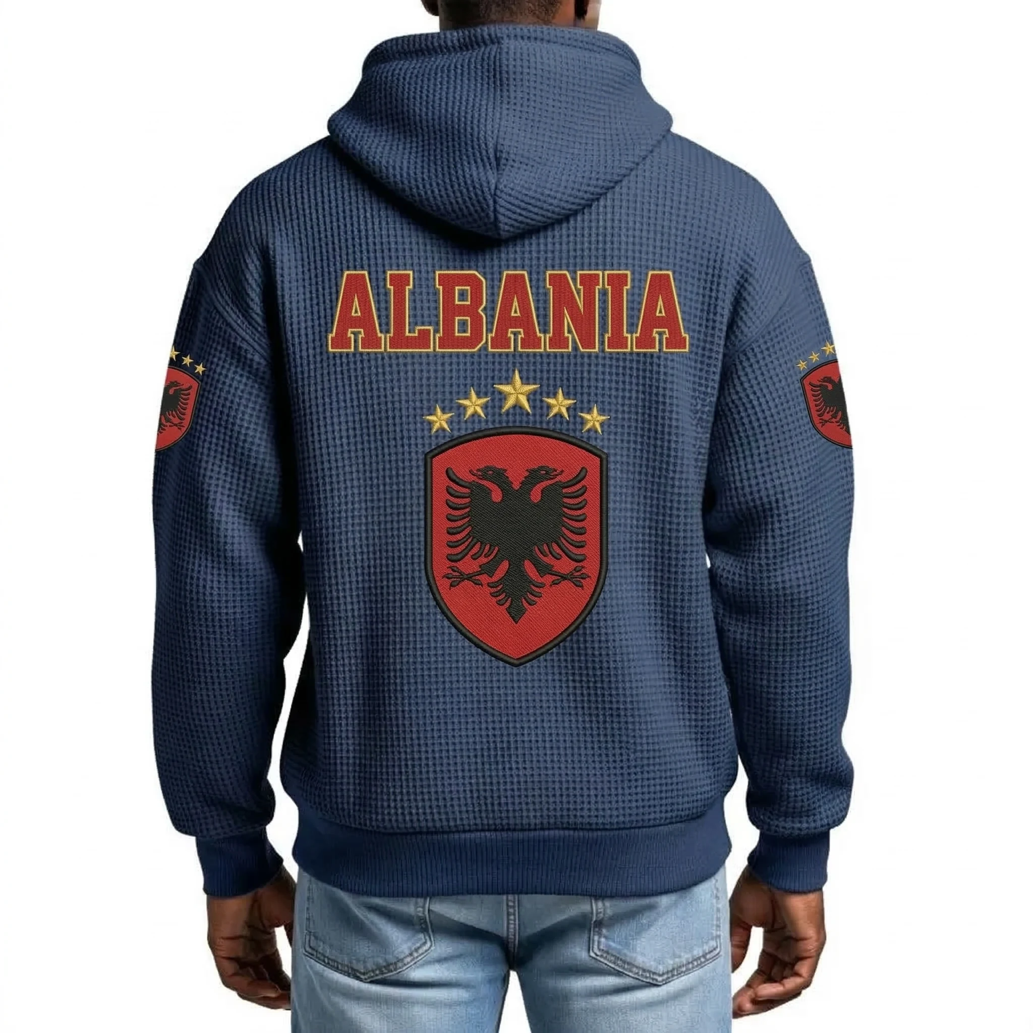 Albania Printed Waffle Quarter Zip Football Fan Hoodie