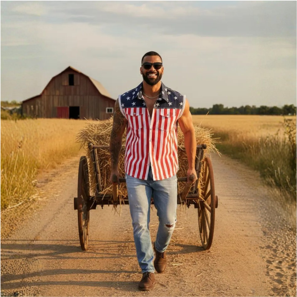 Unisex Summer Sleeveless American Flag Denim Jacket