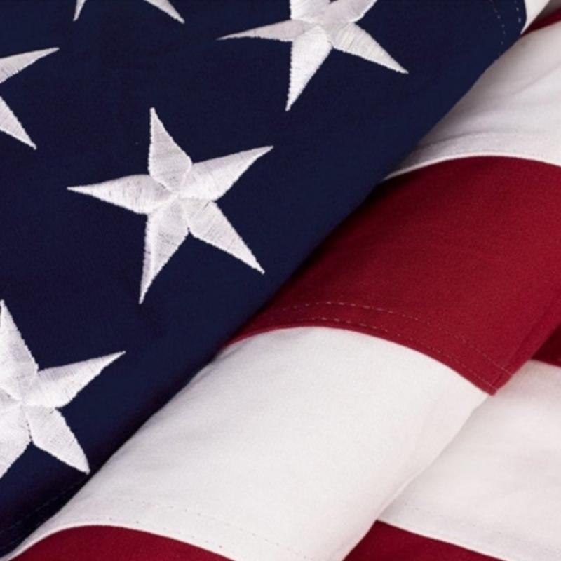 Memorial American US Flag – Embroidered Stars and Sewn Stripes for Veterans close-up showing fabric texture and vivid colors