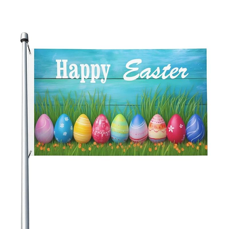 Double Sided Printed Flag flying on outdoor flagpole