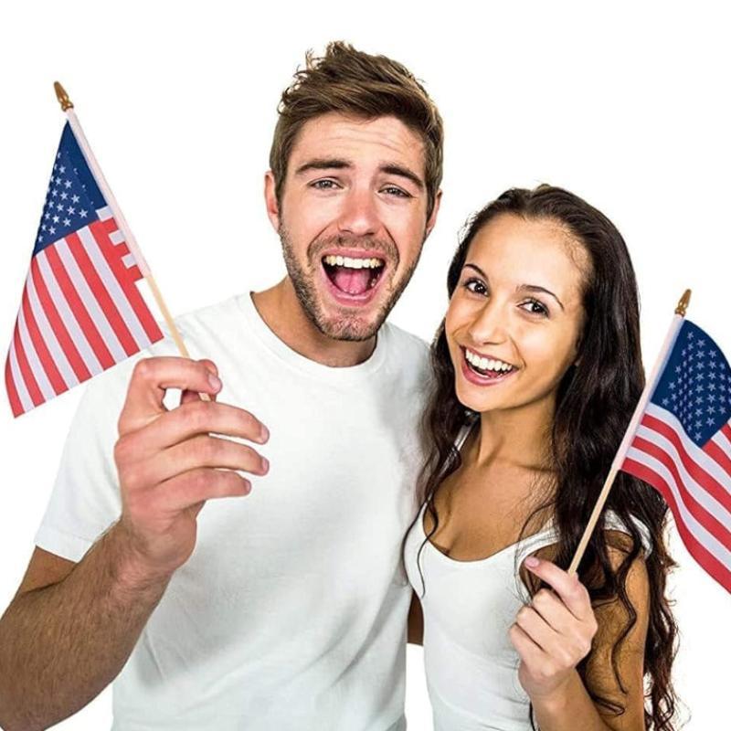 12 Inch American Flags – Small and Vibrant Flags for Celebrations flying on outdoor flagpole