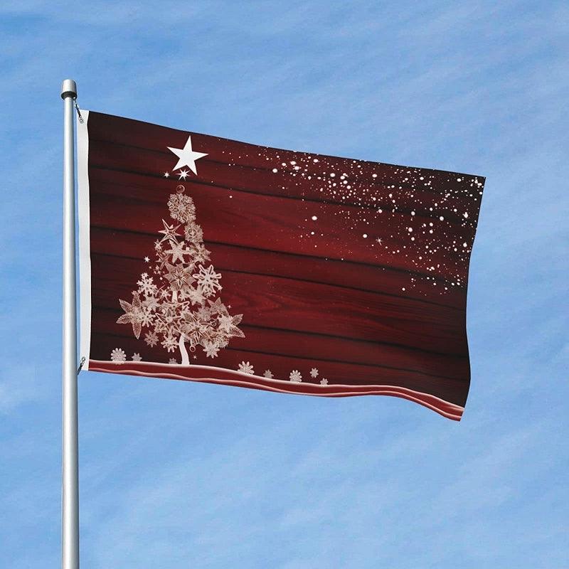 Double Sided Printed Flag flying on outdoor flagpole