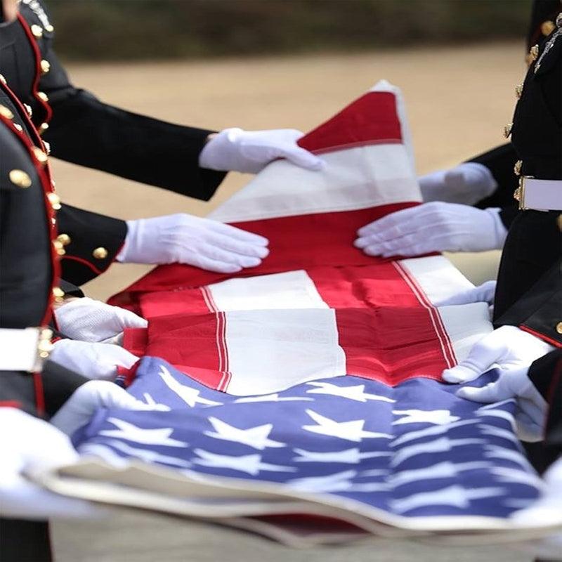 Memorial American US Flag – Embroidered Stars and Sewn Stripes for Veterans flying on outdoor flagpole