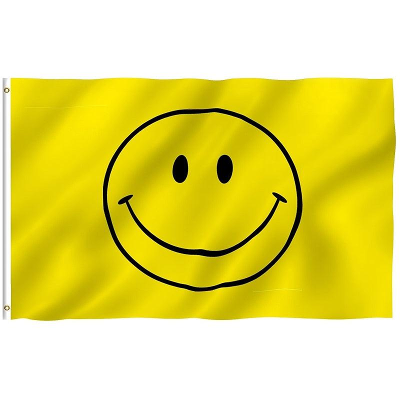 Vibrant Smiley Face Flag – Bright and Durable for Outdoor Display close-up showing fabric texture and vivid colors