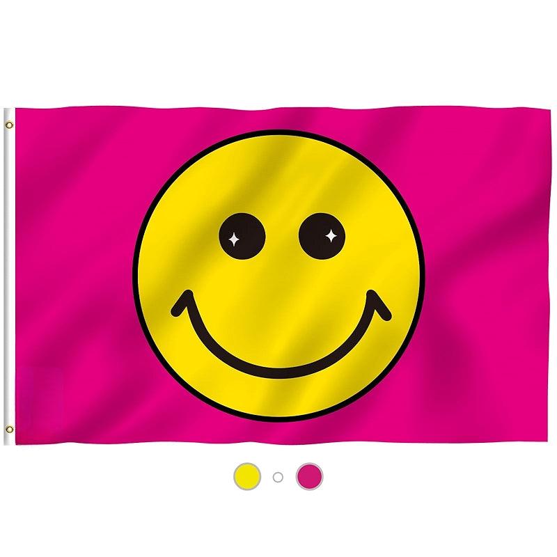 Vibrant Smiley Face Flag – Bright and Durable for Outdoor Display flying on outdoor flagpole