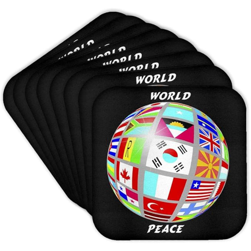 8 Pc Vibrant World Peace Coasters – Durable and Decorative Coasters - front view on white background
