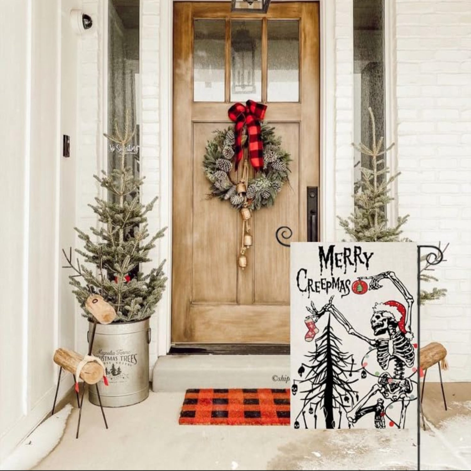 Christmas Themed Yard Flag For Decor displayed indoors on wall mount