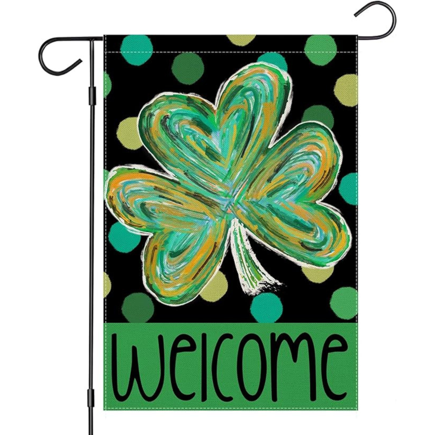 Seasonal Garden Flag With St Patricks Day Theme And Festive Design - product view on white background