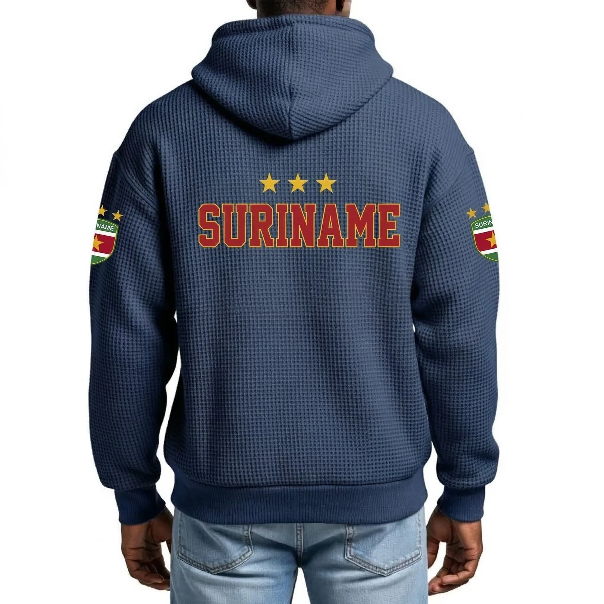 Suriname Printed Waffle Quarter Zip Football Fan Hoodie