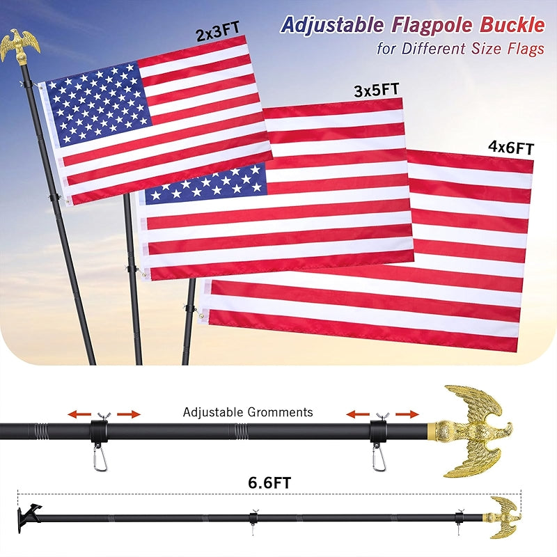 Flag Pole Kit With USA Flag Heavy Duty Tangle Free Design