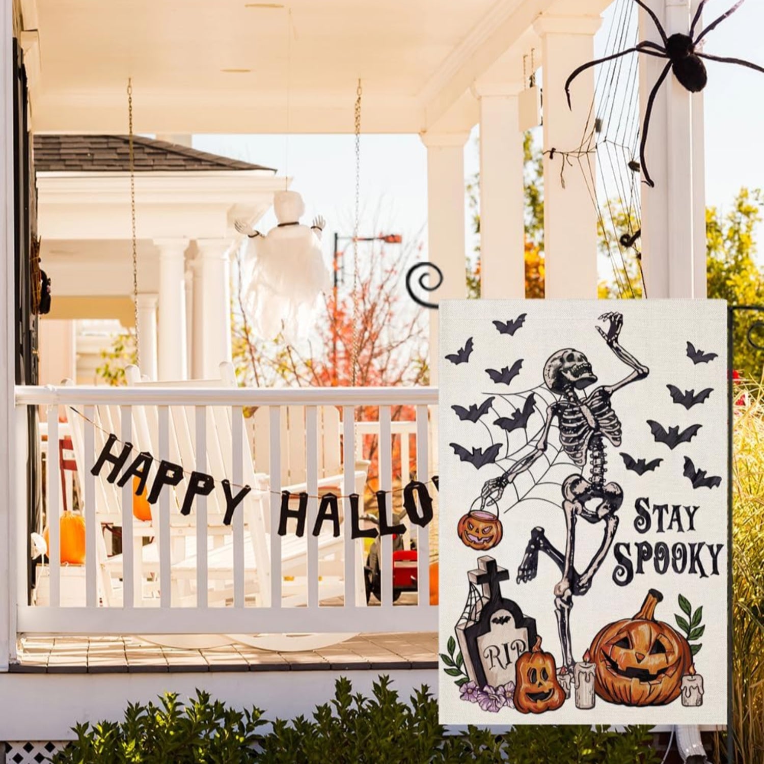 Halloween Garden Flags For Outside Decoration size reference showing 12x18 inch dimensions