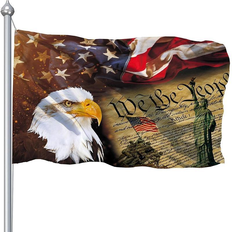 Patriotic Double Printed Banner – Bald Eagle with Constitution Flag-Globe Flags