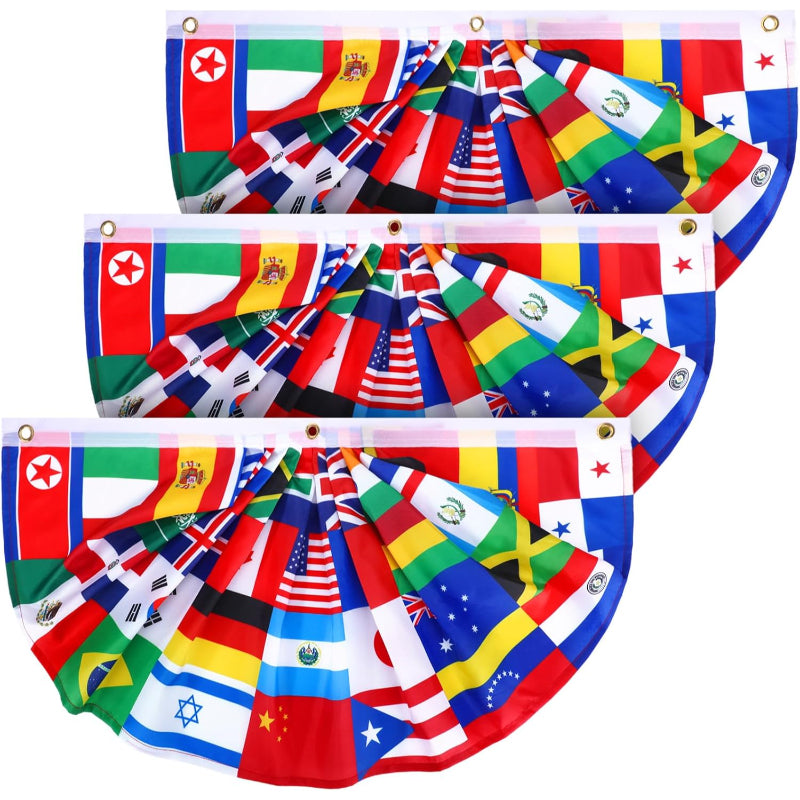 3 Set International Flags Fan Banner - front view