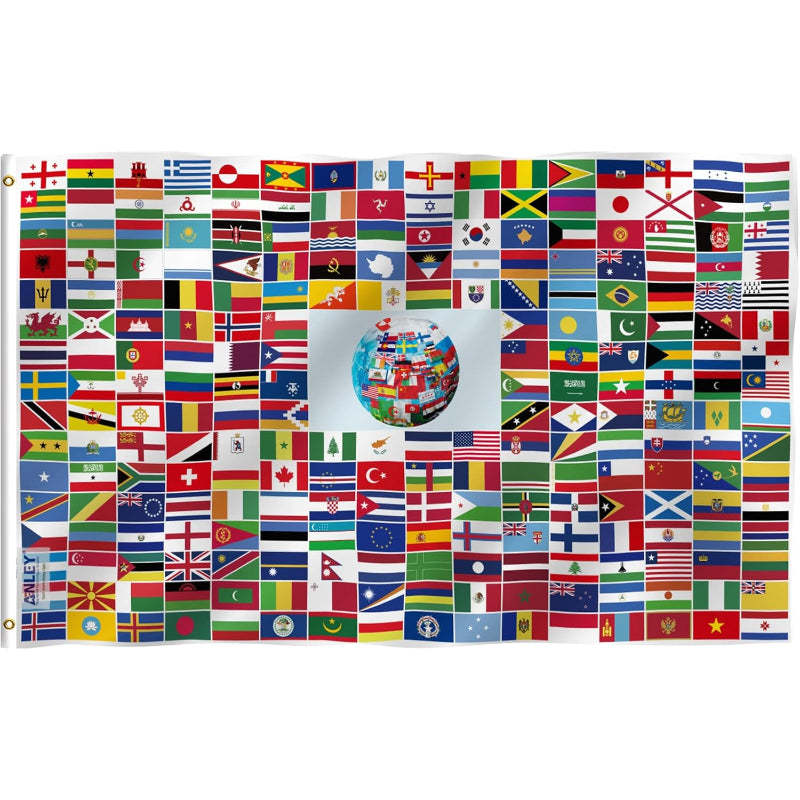 Global Unity Flag Featuring World Flags And Earth Emblem-Globe Flags