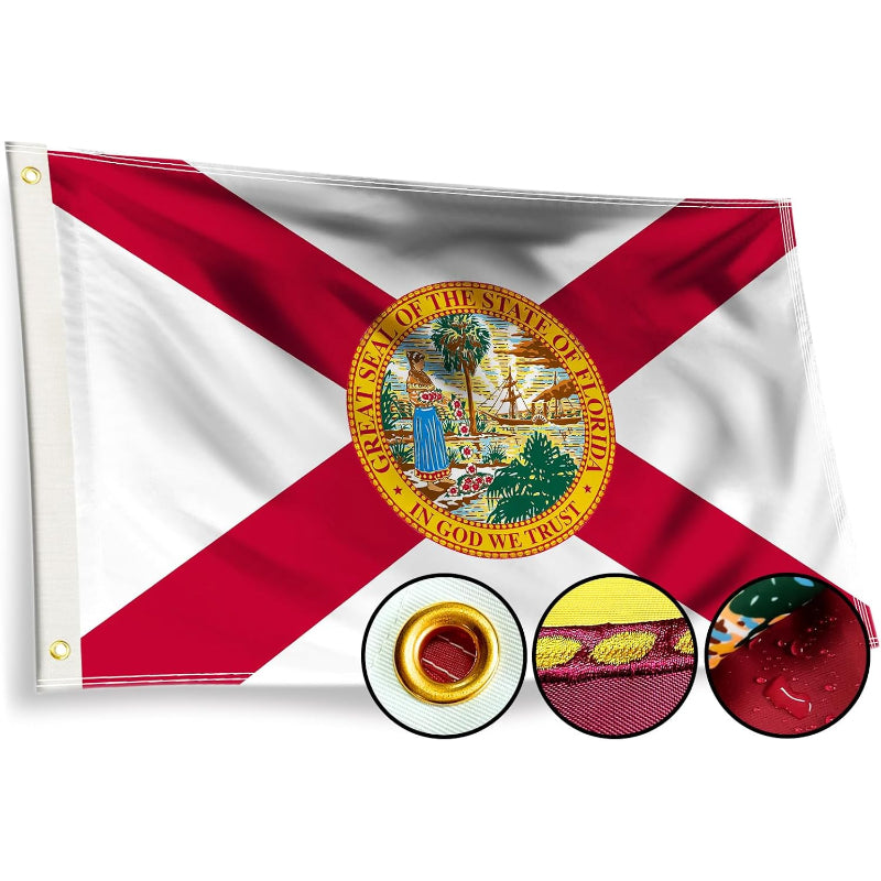 Florida State Flag With Embroidered Seal flying on outdoor flagpole