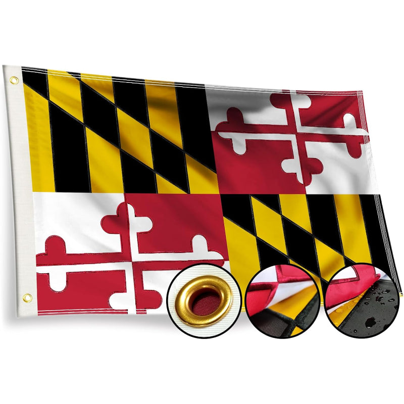 Maryland State Flag With Embroidered Design - front view on white background