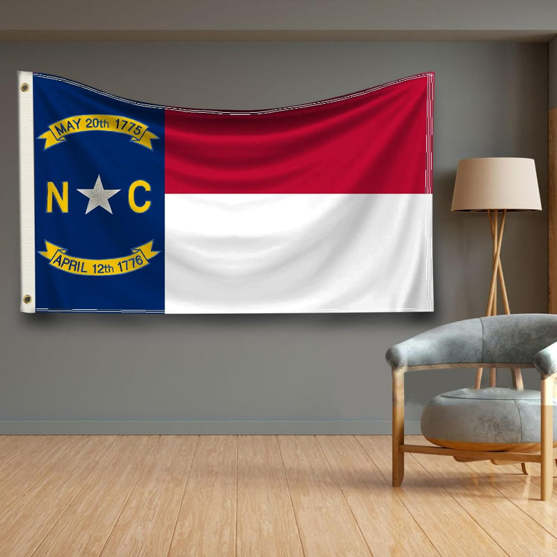 North Carolina Double Sided Embroidered Flag - front view on white background
