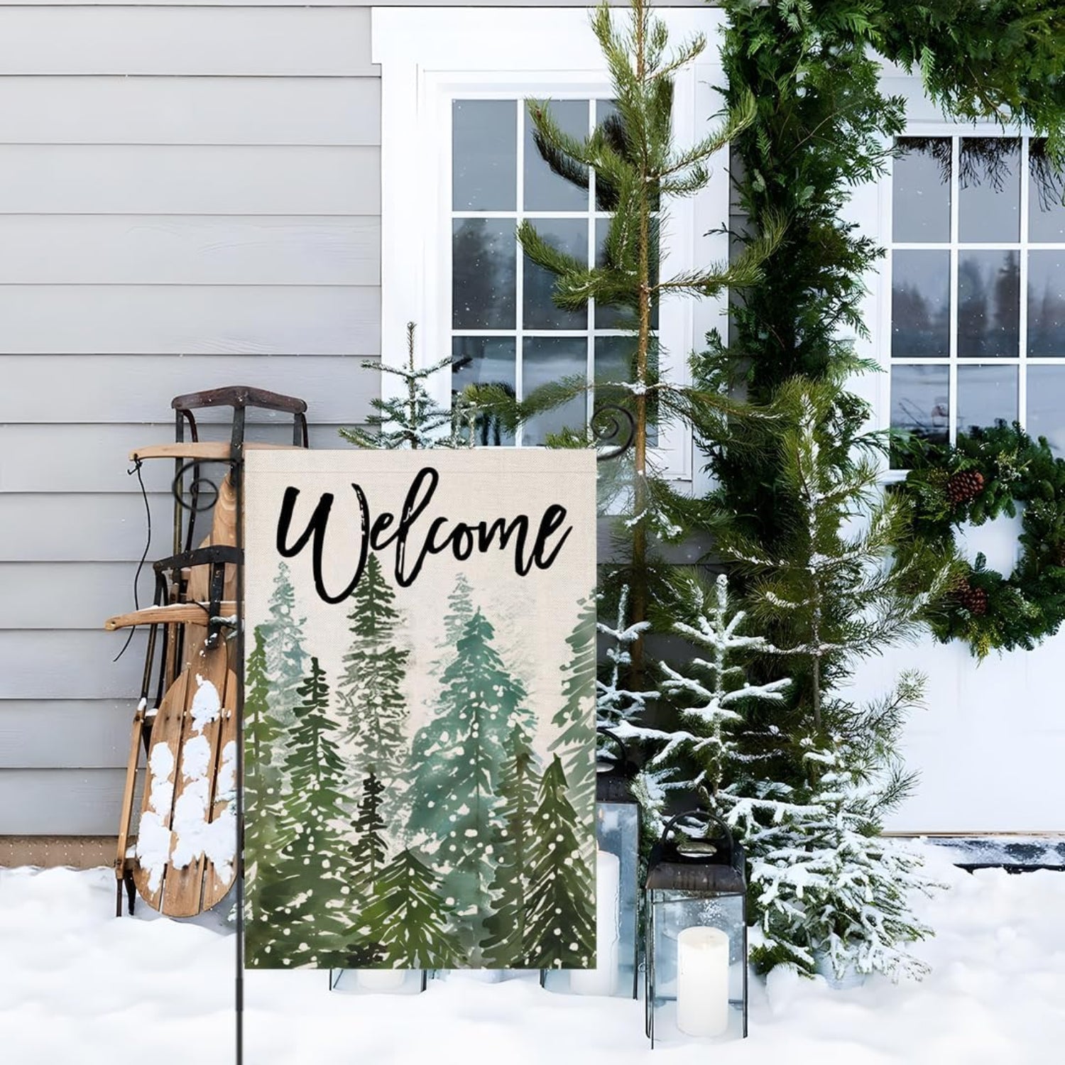 Welcome Printed Flag For Outdoor Decor close-up showing fabric texture and vivid colors