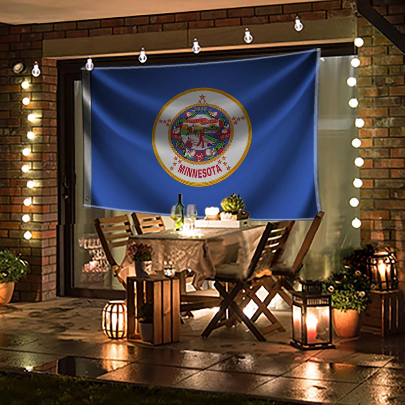 Minnesota State Flag With Embroidered Design with brass grommet hardware detail