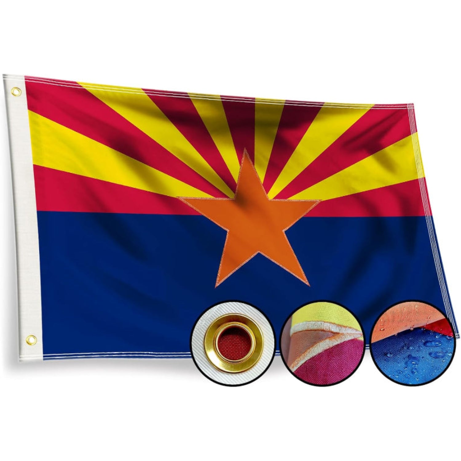 Arizona State Flag With Quadruple Stitched And Brass Grommets - front view on white background
