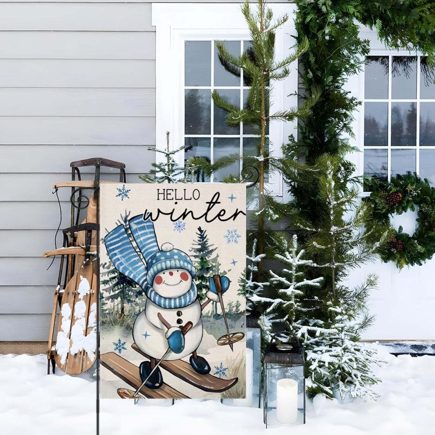 Snowman Printed Garden Flag For Holidays-Globe Flags