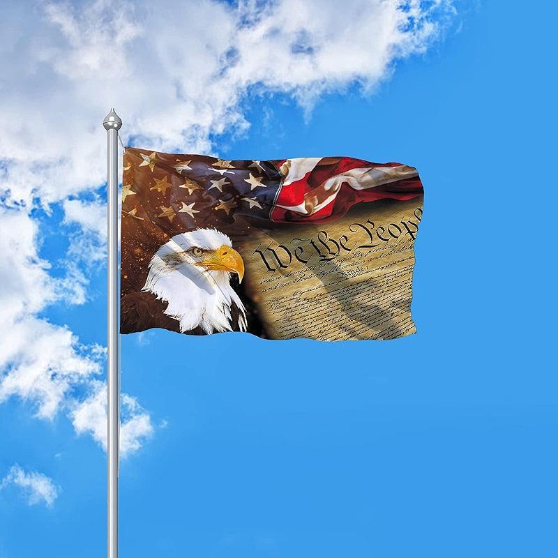 Patriotic Double Printed Banner – Bald Eagle with Constitution Flag-Globe Flags