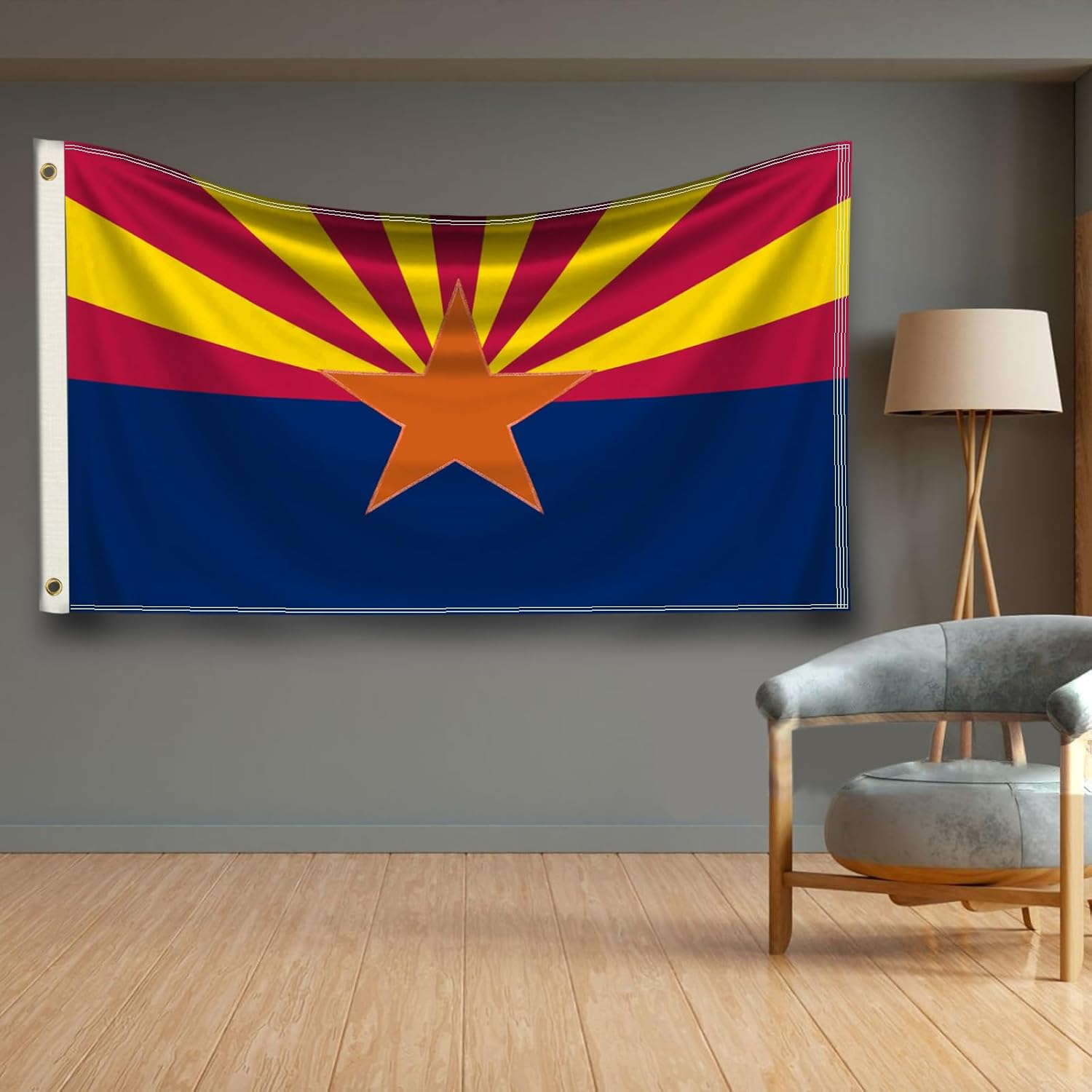 Arizona State Flag With Quadruple Stitched And Brass Grommets flying on outdoor flagpole