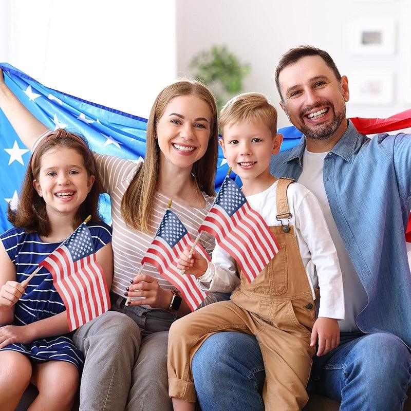 12 Inch American Flags – Small and Vibrant Flags for Celebrations flying on outdoor flagpole