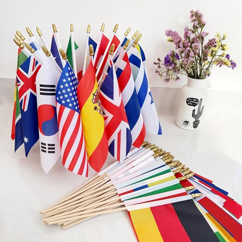 100 Pack International Handheld Flags – Ideal for Event and Festivals - front view on white background