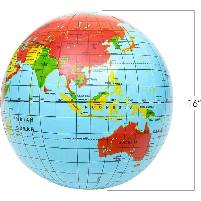 6 Set World Globe Beach Ball - Educational Inflatable Globe Balls-Globe Flags