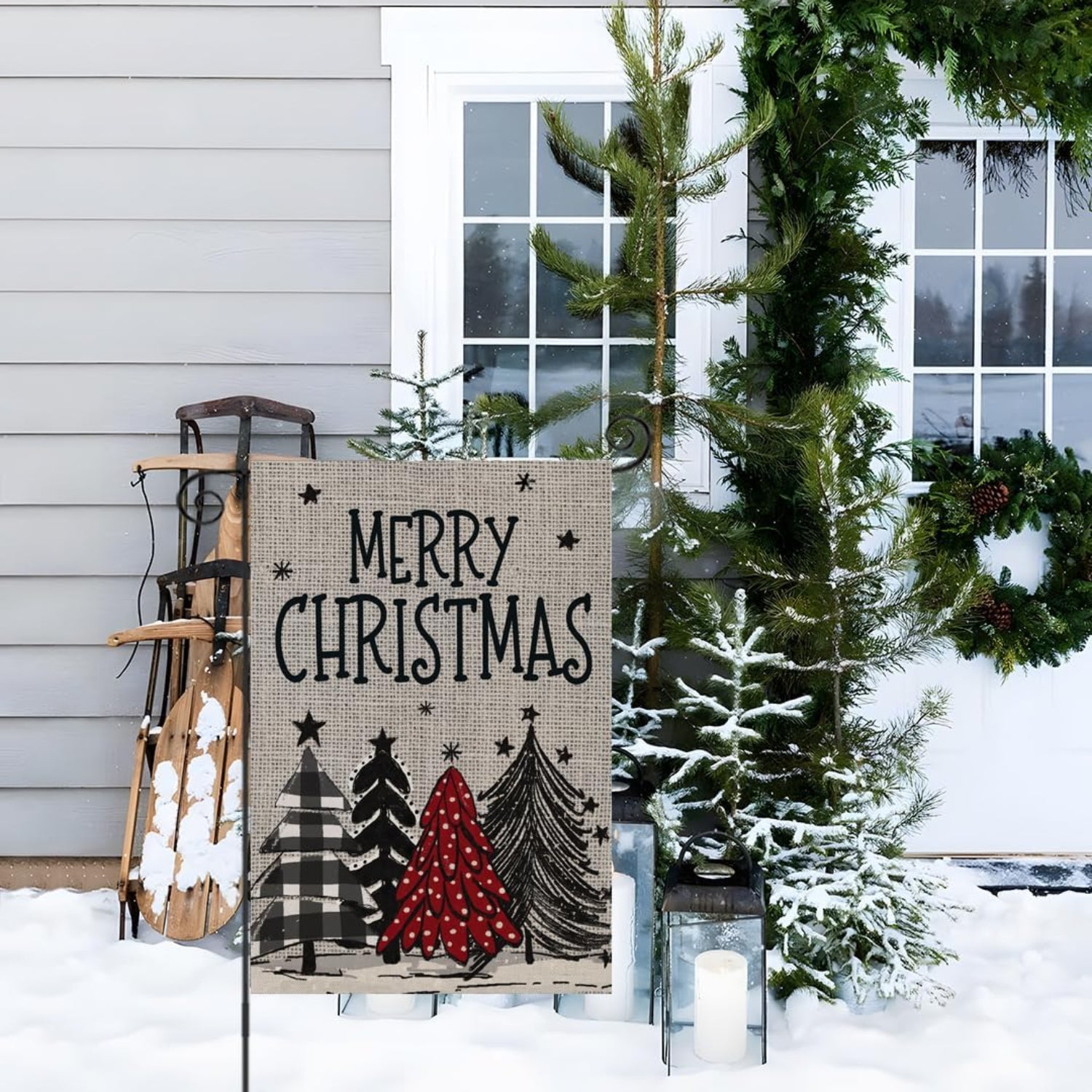 Outdoor Holiday Decoration Rustic Christmas Tree Flag-Globe Flags