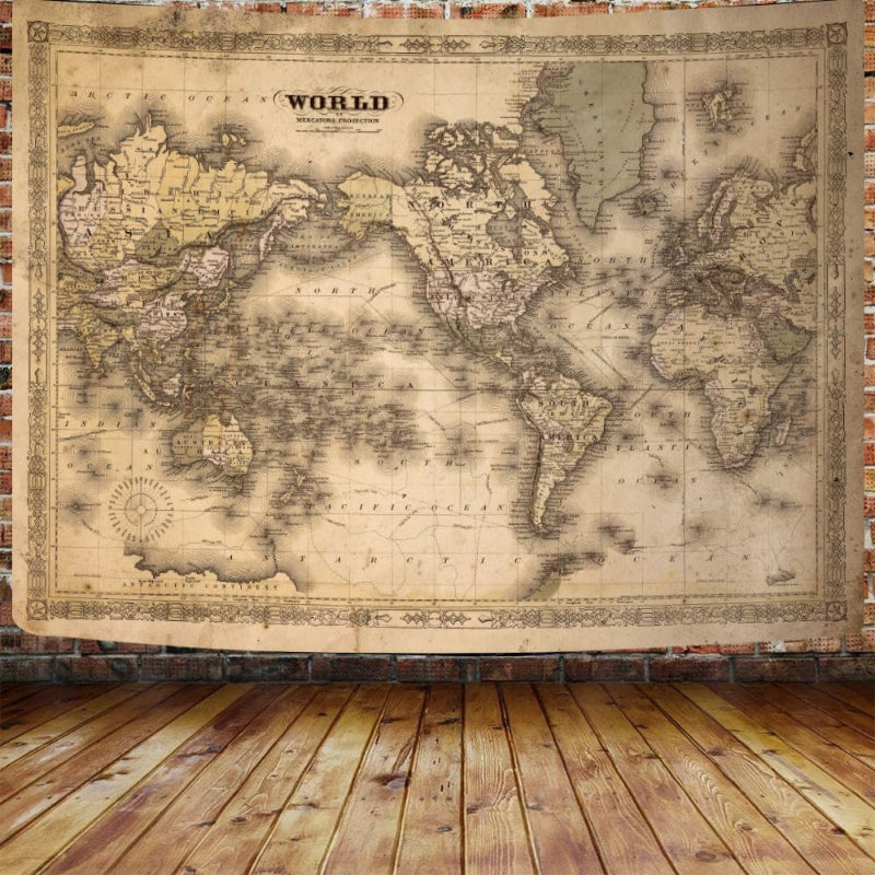 Old World Map Banner - Vintage Tapestry For Home Decor-Globe Flags