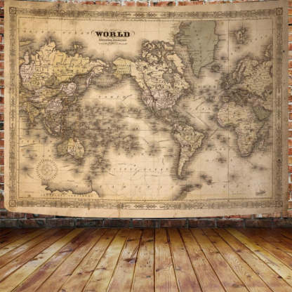 Old World Map Banner - Vintage Tapestry For Home Decor-Globe Flags