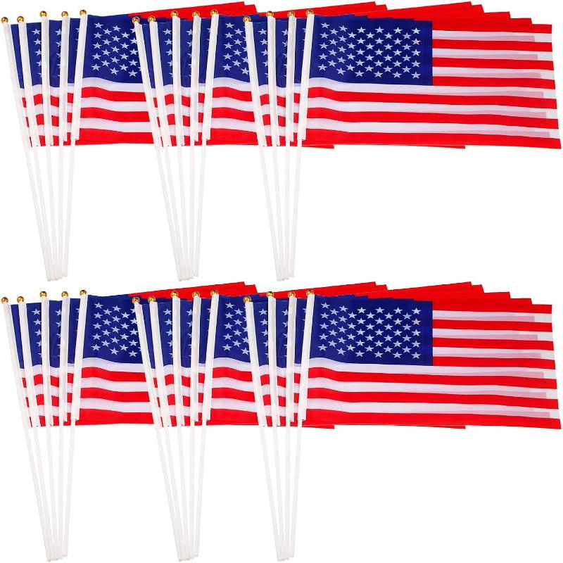 Mini Outdoor Flags Set – Handheld Polyester Flags with Stick Handles flying on outdoor flagpole