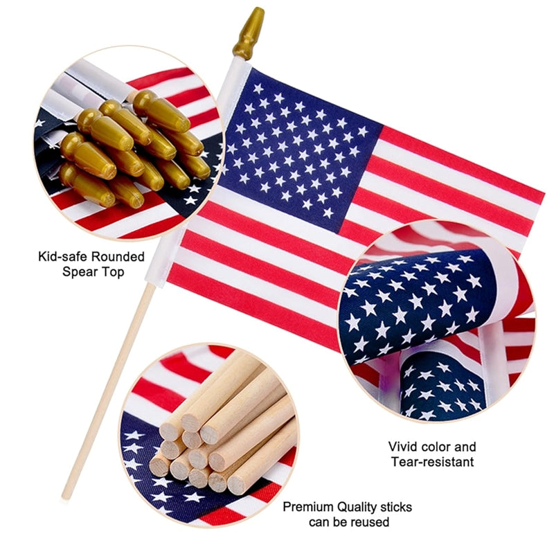 12 Pcs 8x12 Inch American Flags On Stick