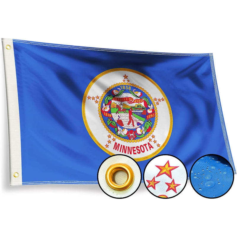 Minnesota State Flag With Embroidered Design-Globe Flags