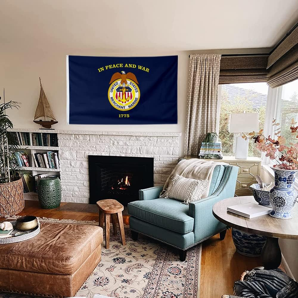 United States Merchant Marine Academy Flag displayed indoors on wall mount
