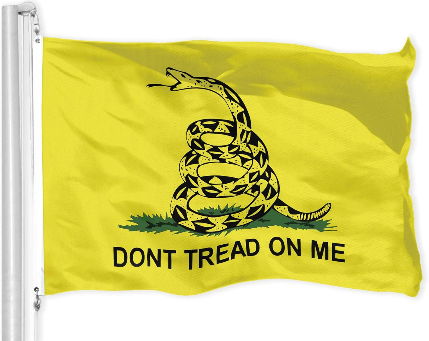 Gadsden Flag With Coiled Snake And Motto - front view on white background