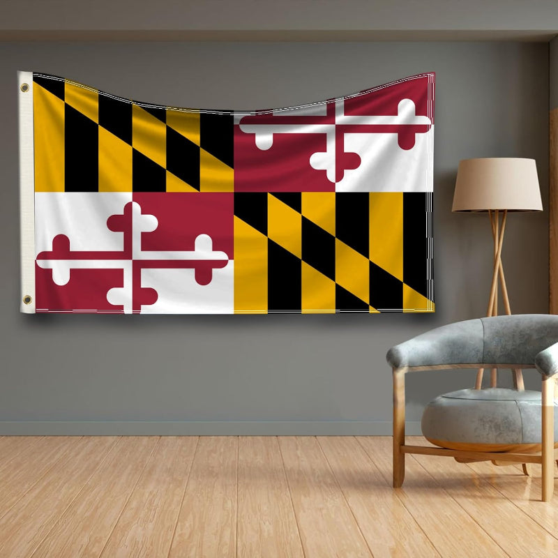 Maryland State Flag With Embroidered Design close-up showing fabric texture and vivid colors